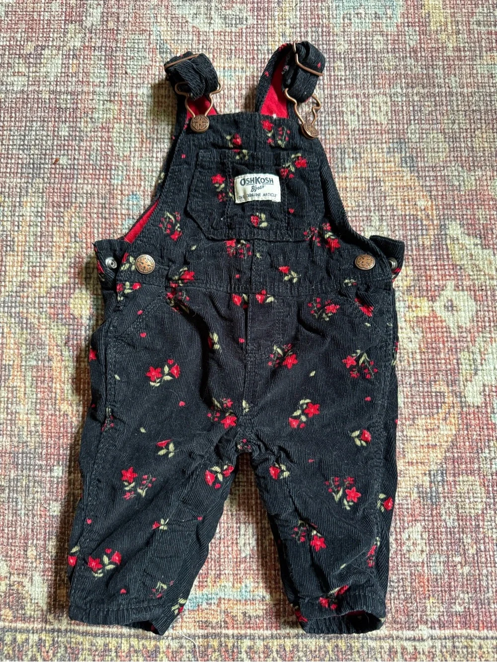 OshKosh B'gosh Black Floral Corduroy Baby Overalls 3M